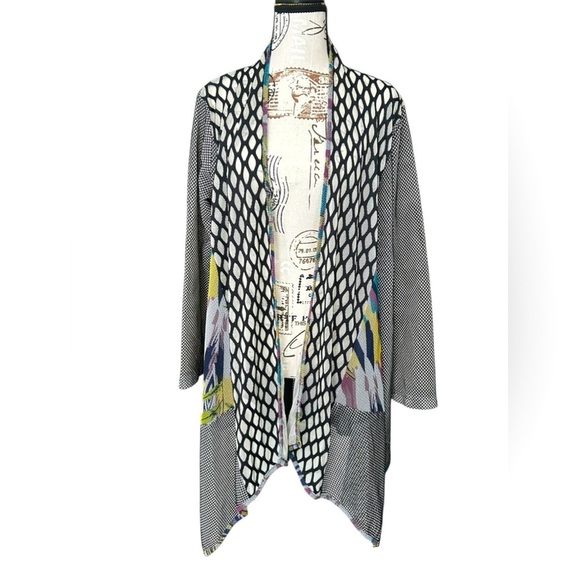 Kamana Sweaters - Kamana mesh fabric and mixed texture cardigan draping hem size small